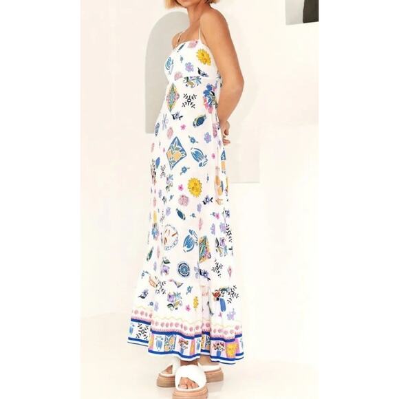 Label Of Love Linen Blend Maxi Dress White Multicolor Print Boho Summer XL - Picture 3 of 10